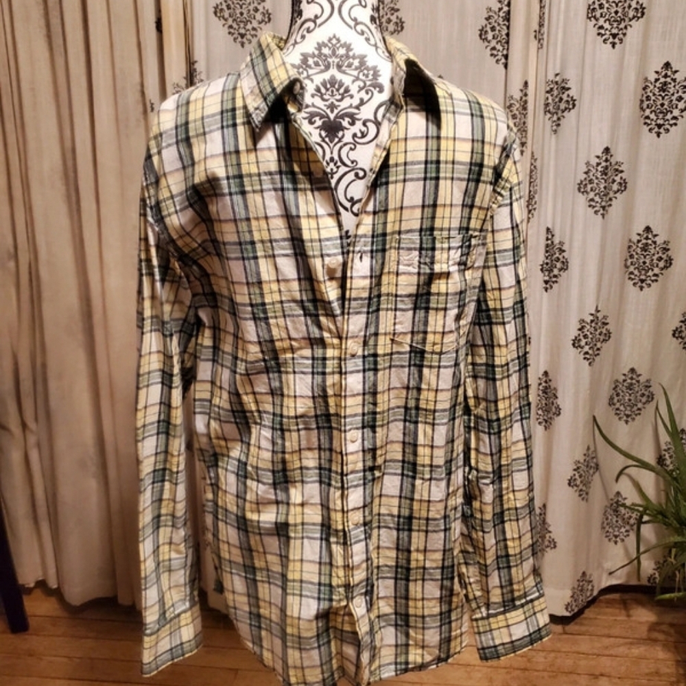 Old Navy Yellow and Green Plaid Men's Shirt